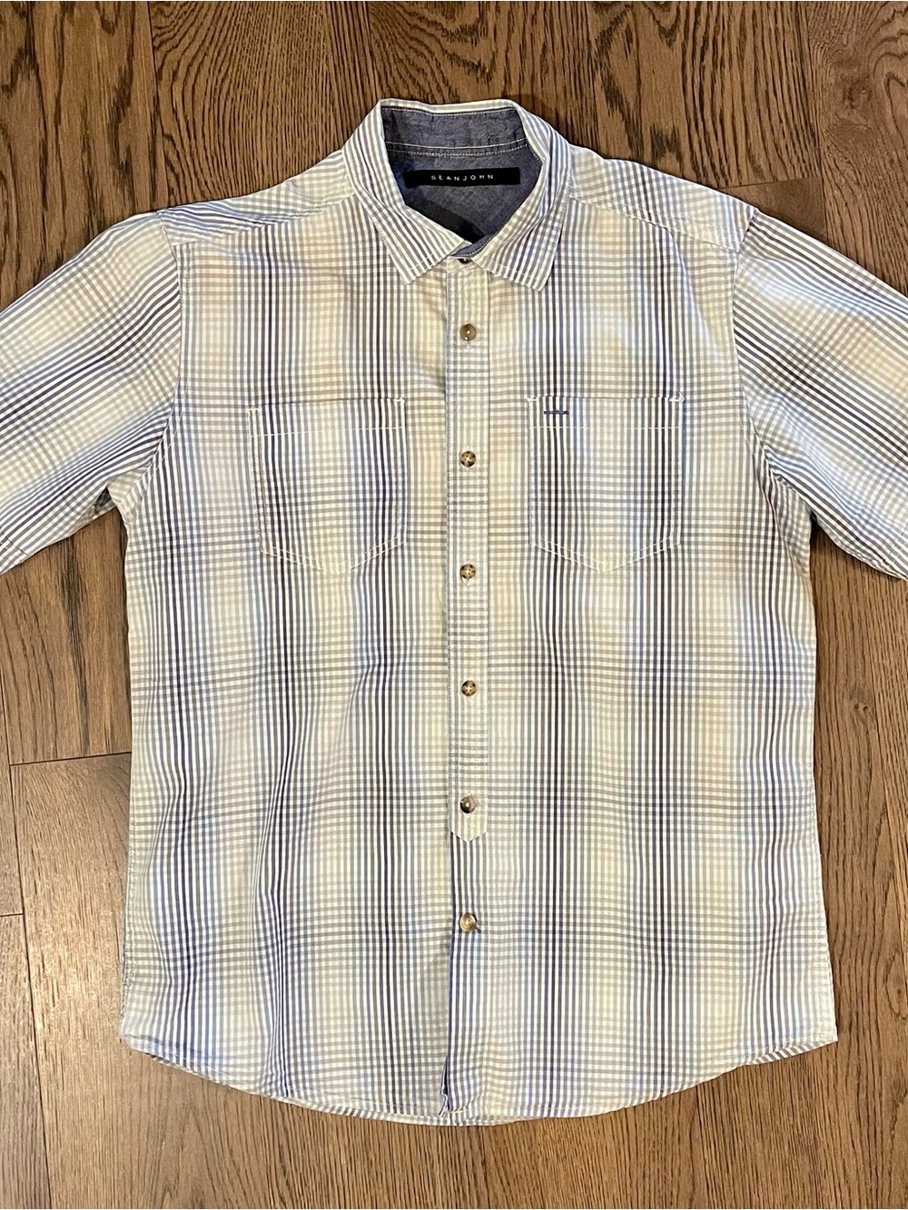 Sean Jean Men's Blue Plaid Button-Up Shirt